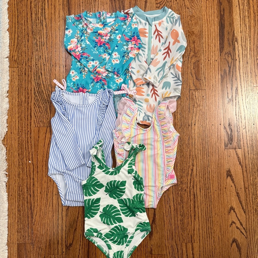 5 Baby Girl Swimsuits (6-12m) (Ruffle Butts, GAP, Monica & Andy, LittleCo.)